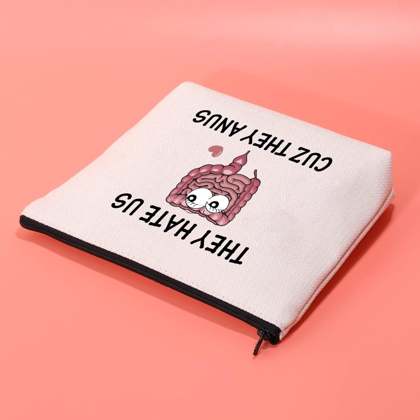 Humorous Gastroenterologist Gift: "They Hate Us Cuz They Anus" Cosmetic Bag for Colon Surgery Recovery