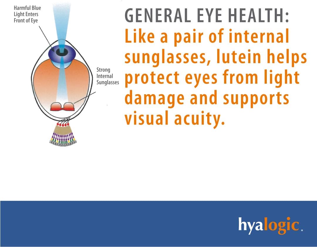 Hyalogic HylaVision Eye Health Supplement with Hyaluronic Acid, Lutein, Zeaxanthin, Vitamins A, C, E, Zinc - 120 Capsules to Soothe Tired Eyes