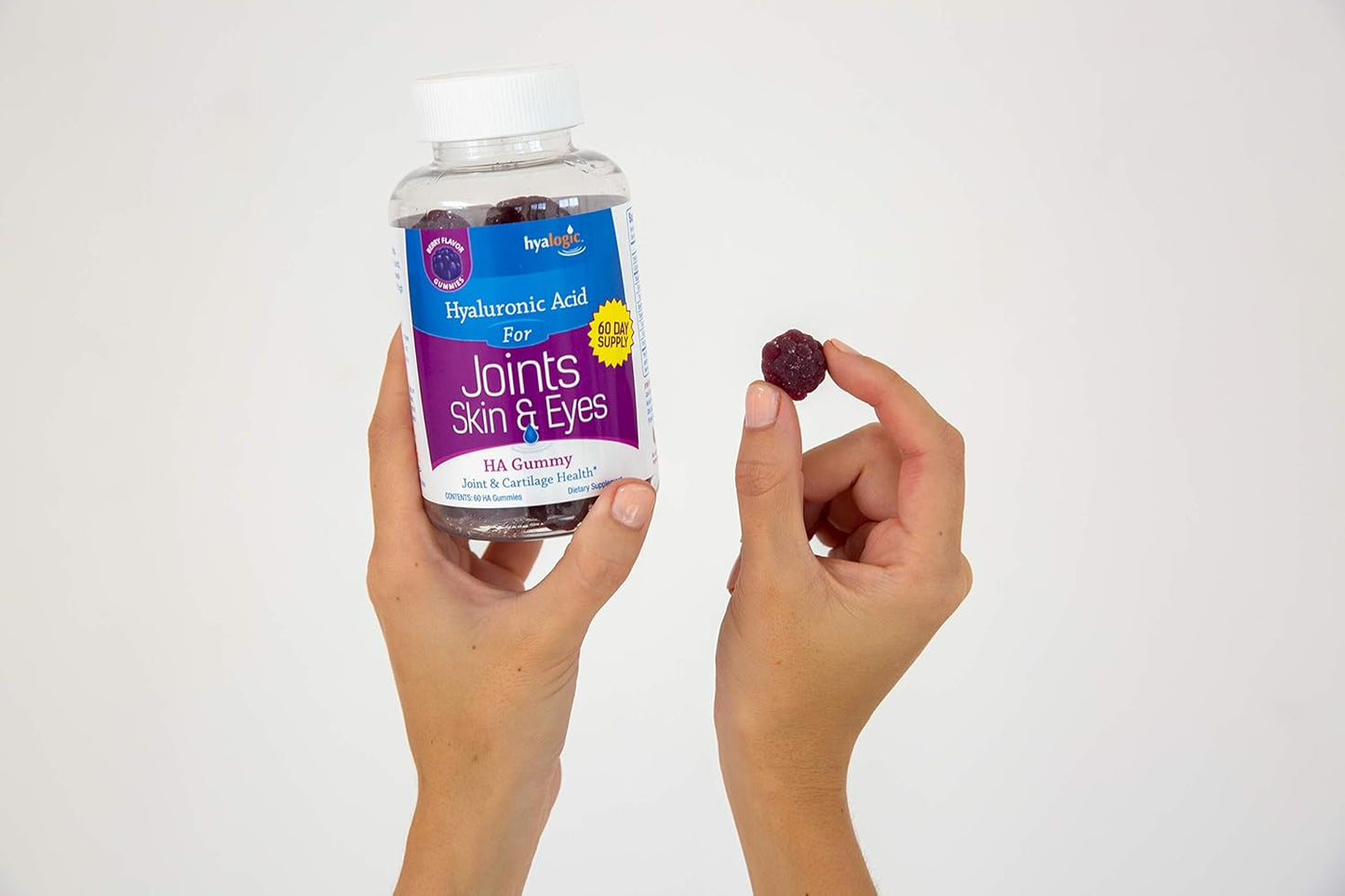 Hyalogic Mixed Berry Flavor HA Gummies - Gluten-Free Adult Vitamins - Joint, Skin, & Eye Supplement (60 Count)