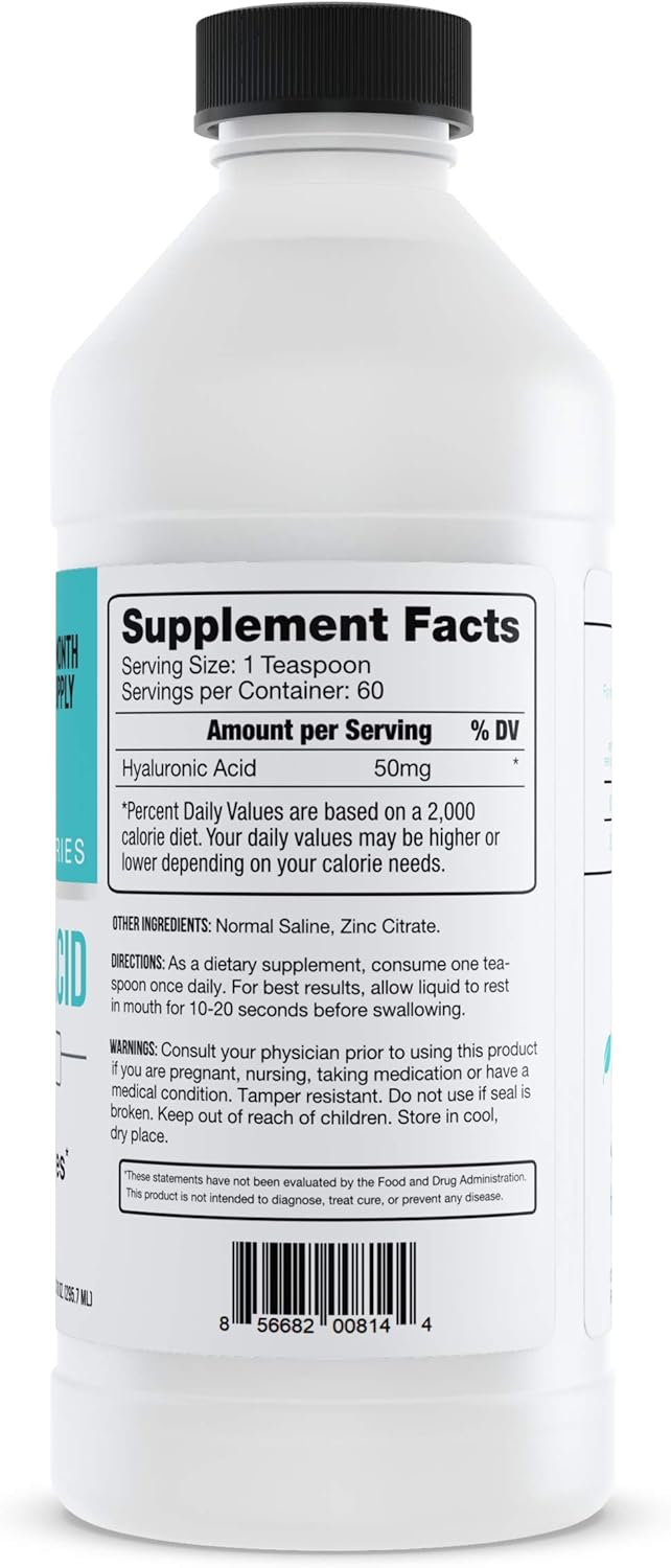 Hyalogic Professionals Series Hyaluronic Acid Liquid Supplement 100mg - Whole Body Hydration - Skin & Eyes - 10 oz