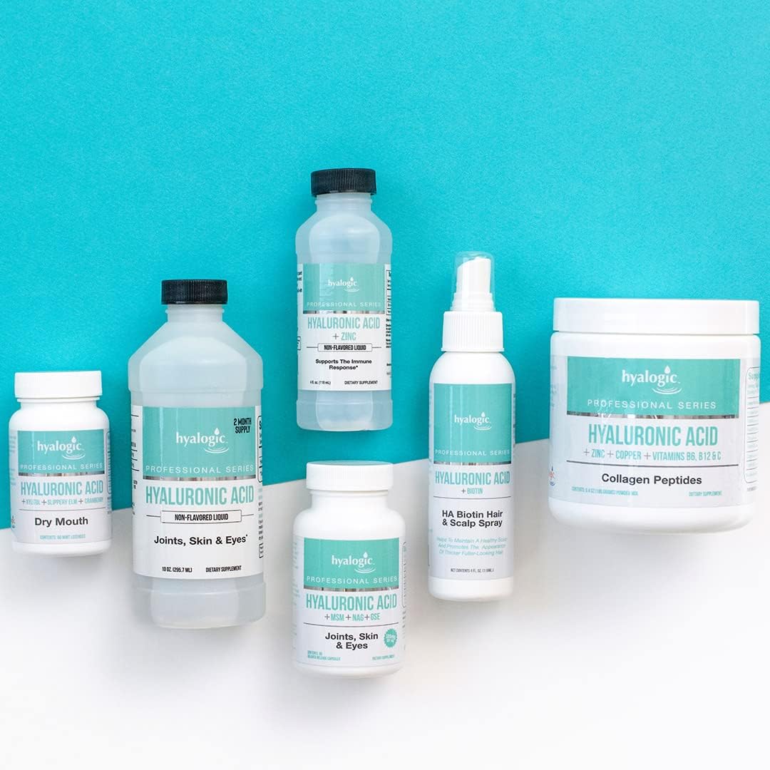 Hyalogic Professionals Series Hyaluronic Acid Liquid Supplement 100mg - Whole Body Hydration - Skin & Eyes - 10 oz