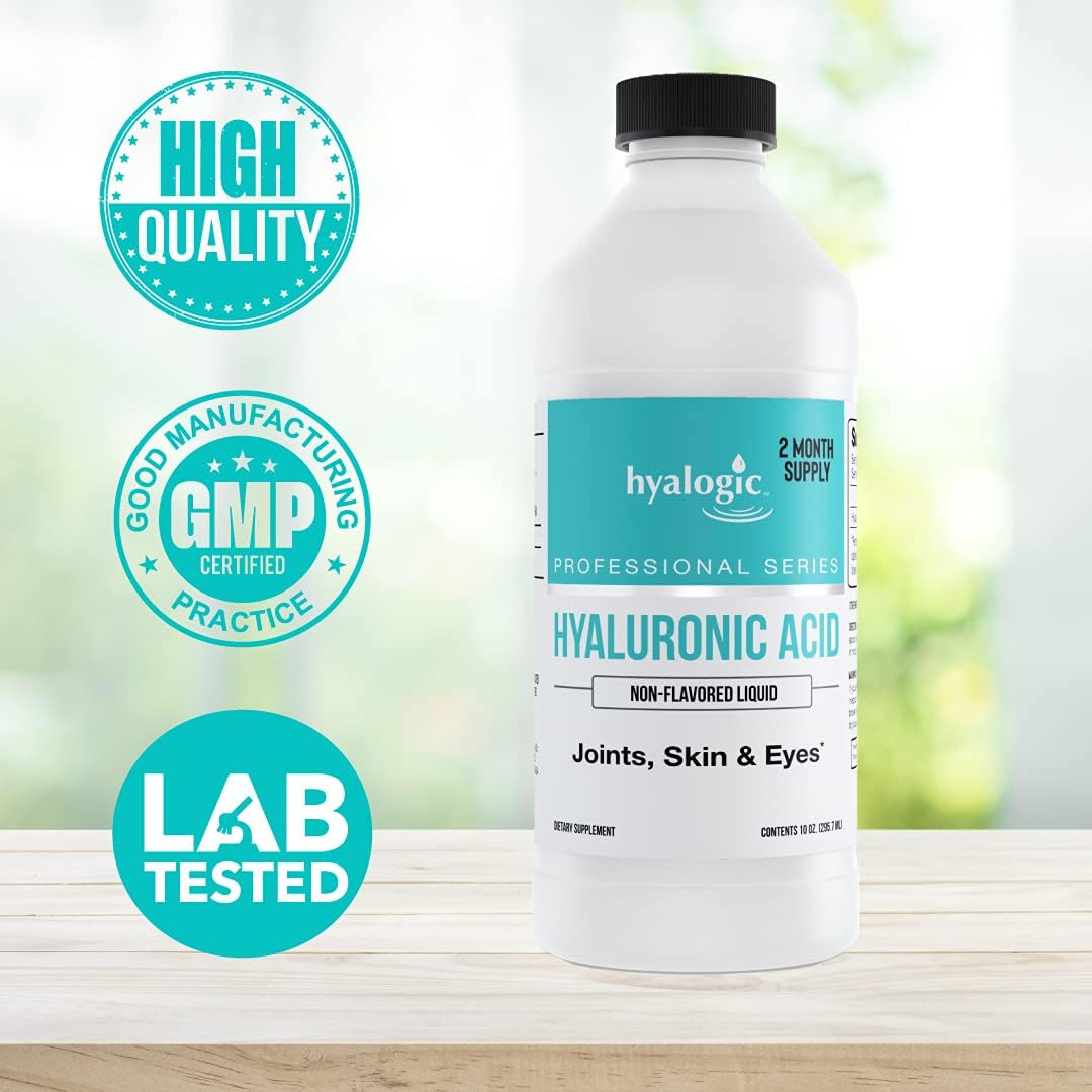 Hyalogic Professionals Series Hyaluronic Acid Liquid Supplement 100mg - Whole Body Hydration - Skin & Eyes - 10 oz
