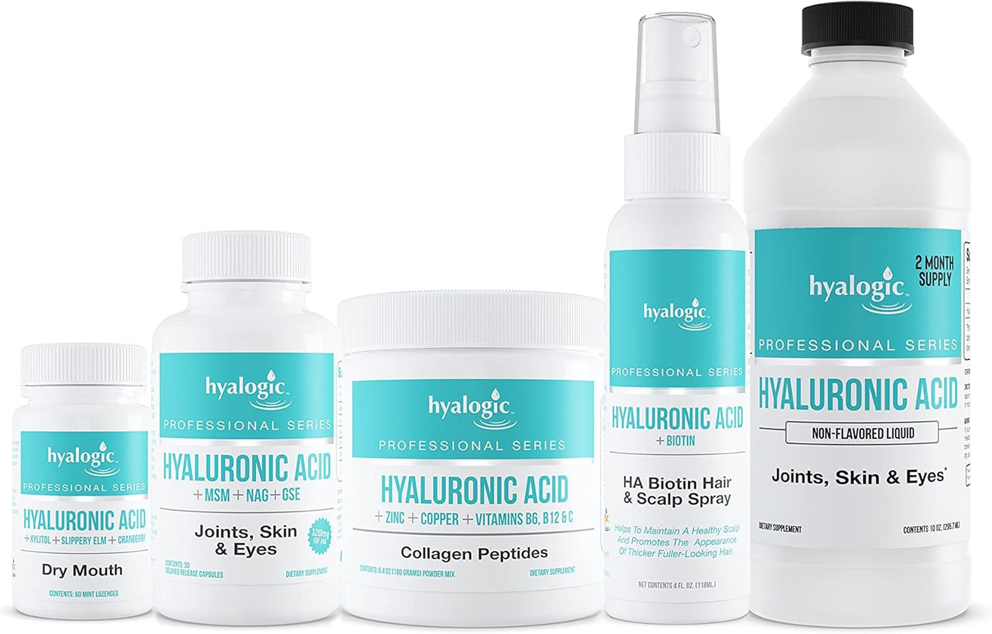 Hyalogic Professionals Series Hyaluronic Acid Liquid Supplement 100mg - Whole Body Hydration - Skin & Eyes - 10 oz
