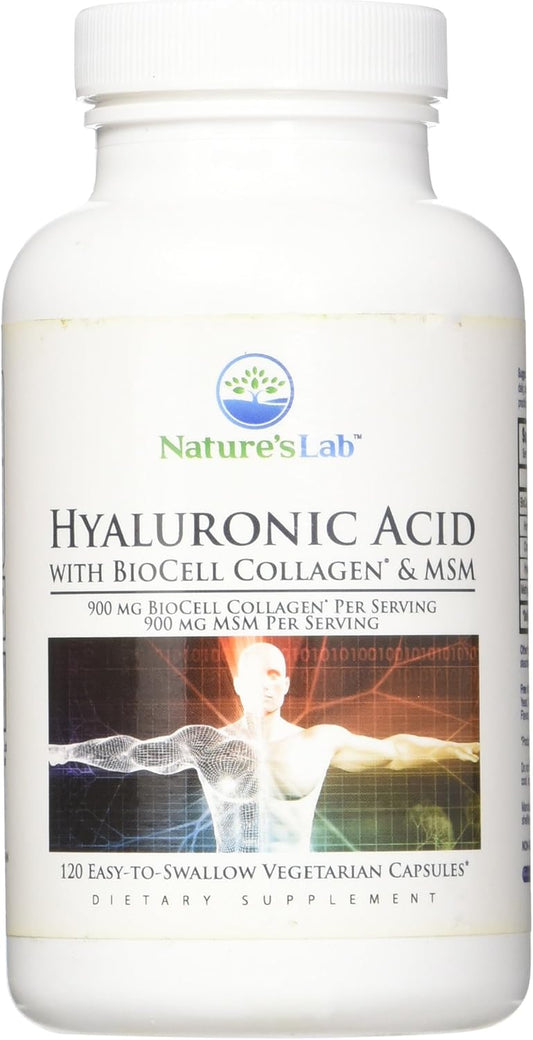 Hyaluronic Acid with Biocell Collagen and MSM Capsules - Skin and Joint Health Support - 120 Count
