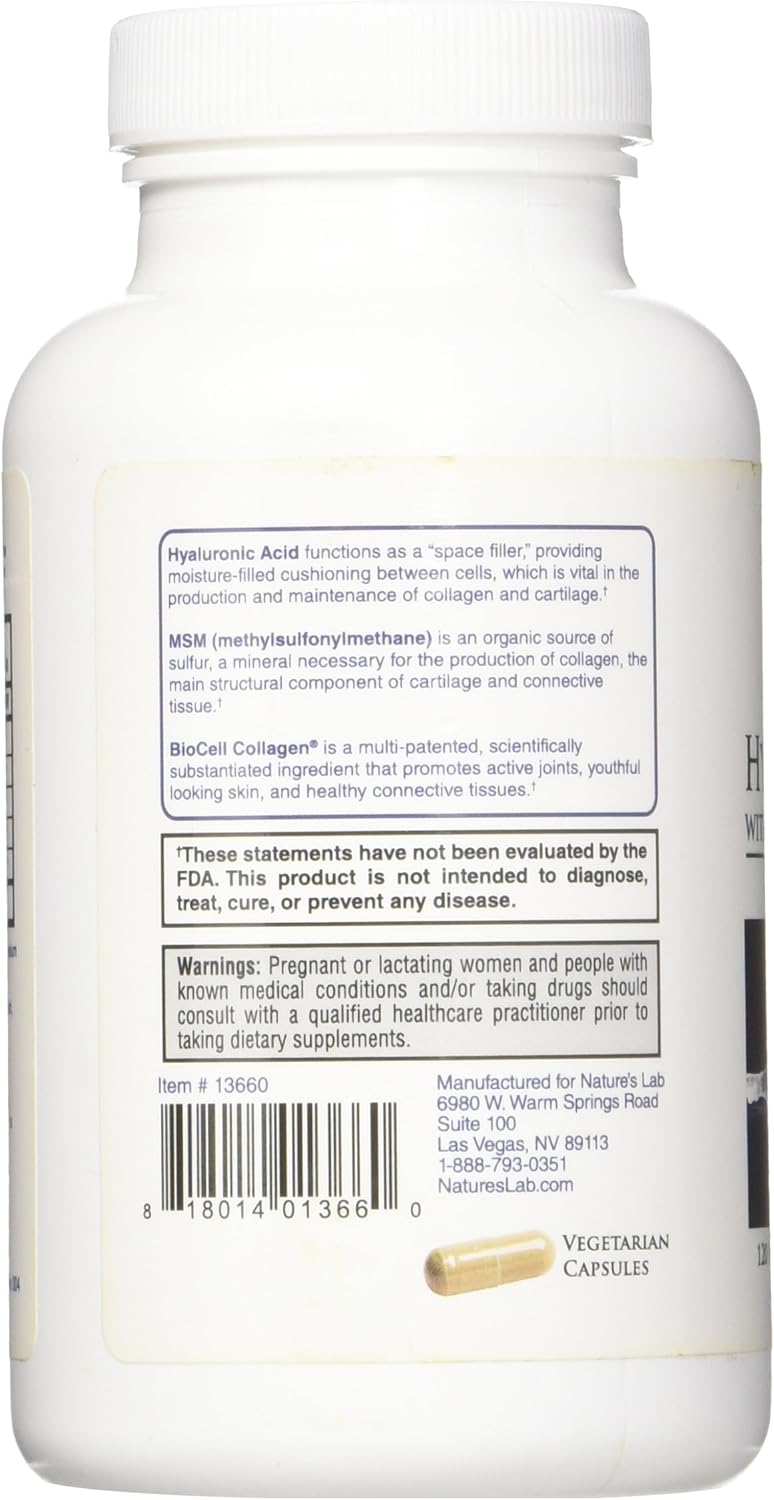 Hyaluronic Acid with Biocell Collagen and MSM Capsules - Skin and Joint Health Support - 120 Count