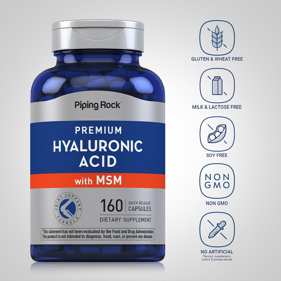 Hyaluronic Acid with MSM 1000mg Capsules - Non-GMO and Gluten Free Supplement by Piping Rock