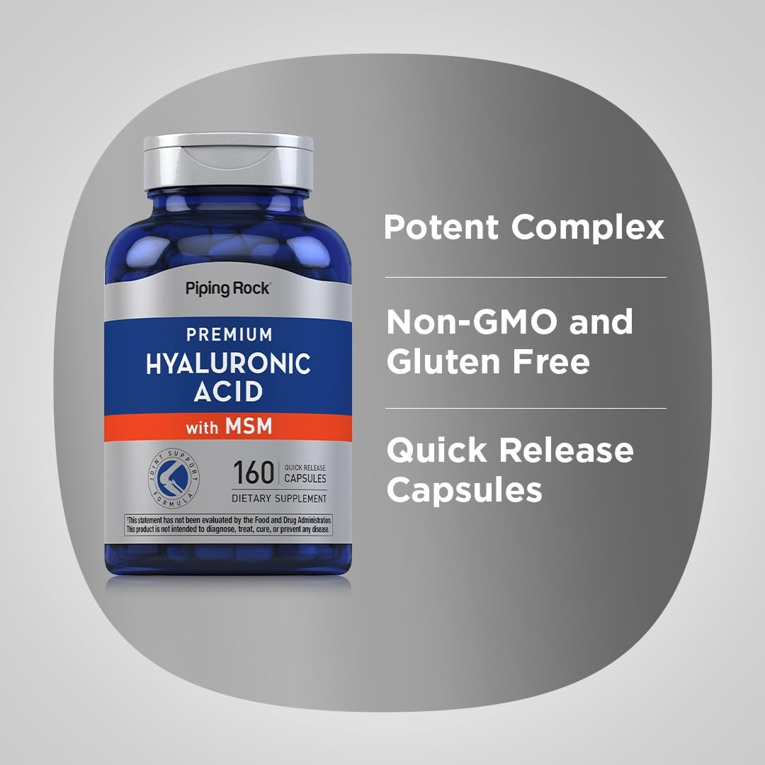 Hyaluronic Acid with MSM 1000mg Capsules - Non-GMO and Gluten Free Supplement by Piping Rock