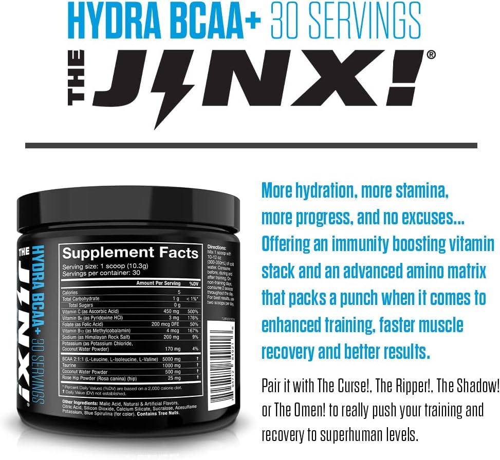 Hydra BCAA+ Post Workout Recovery Drink - Blue Raspberry Flavor - 30 Servings for Men & Women by JNX SPORTS
