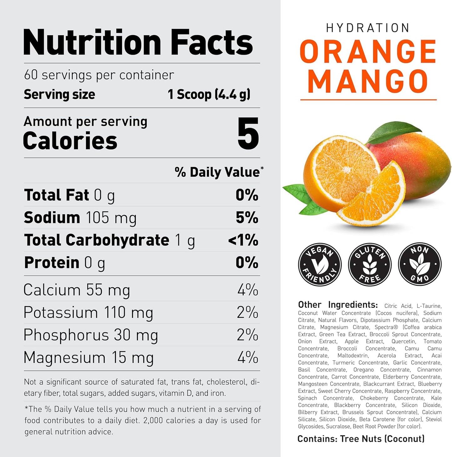 Hydracharge Orange Mango Electrolyte Hydration Powder - 60 Servings for Men and Women - Ideal Sports Drink for Pre, Post, and Intra Workout