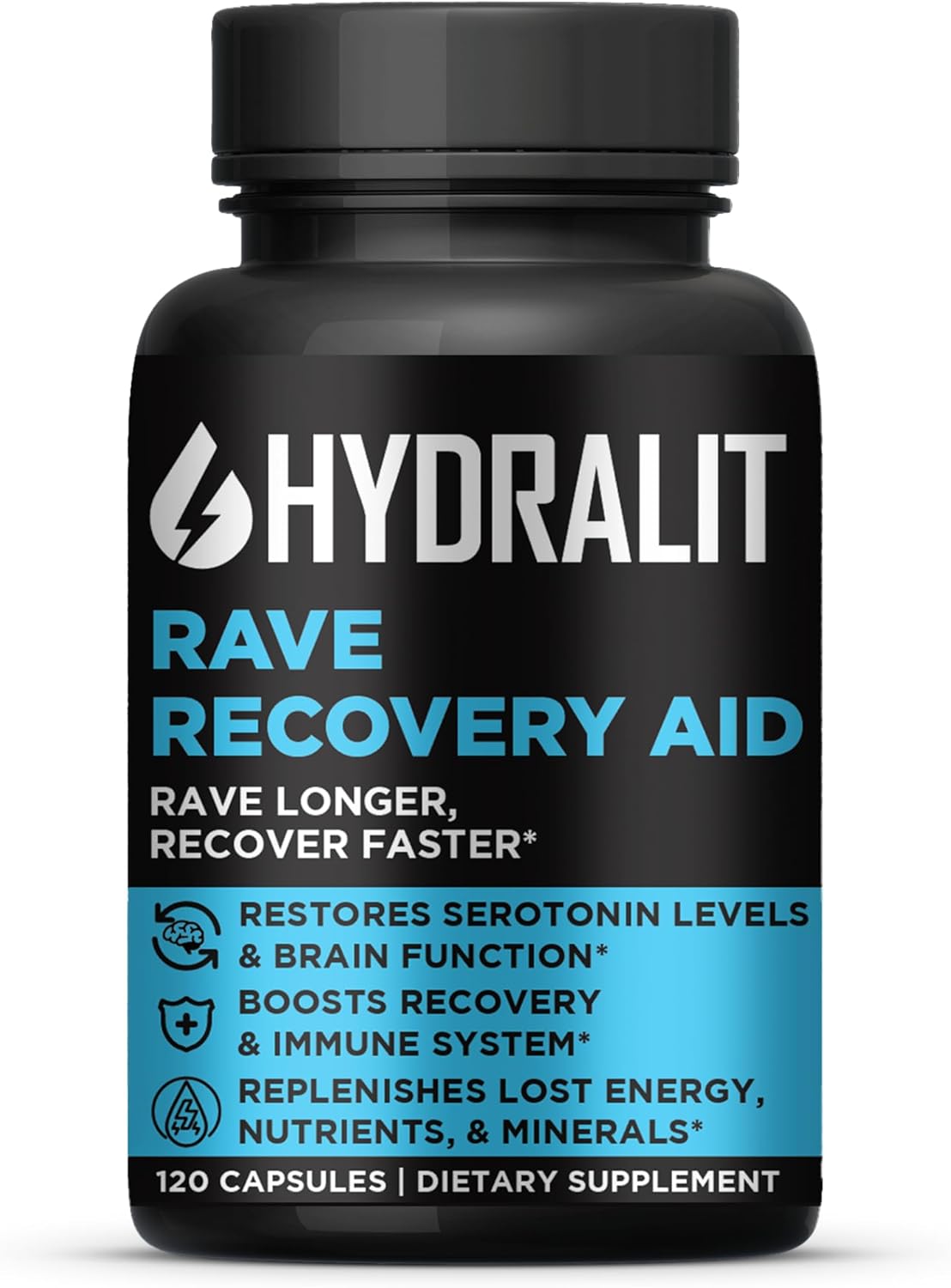 Hydralit Rave Recovery Pills - 5-HTP Supplement with Electrolytes for Better Mornings and Energy - 120 Capsules
