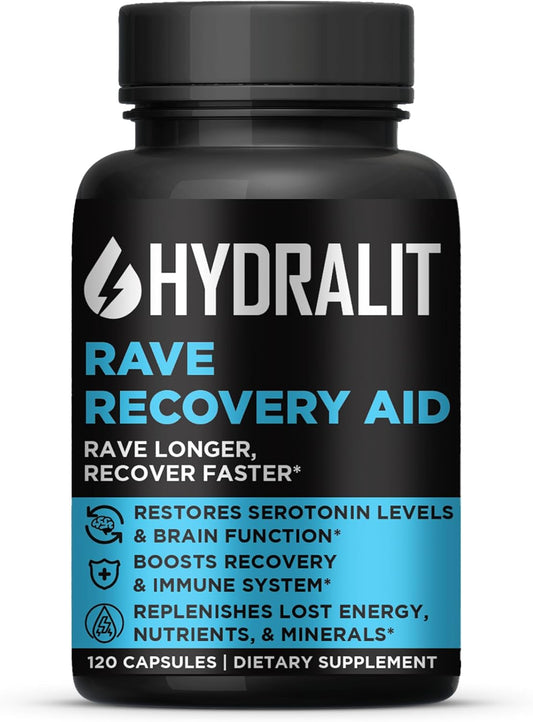 Hydralit Rave Recovery Pills - 5-HTP Supplement with Electrolytes for Better Mornings and Energy - 120 Capsules