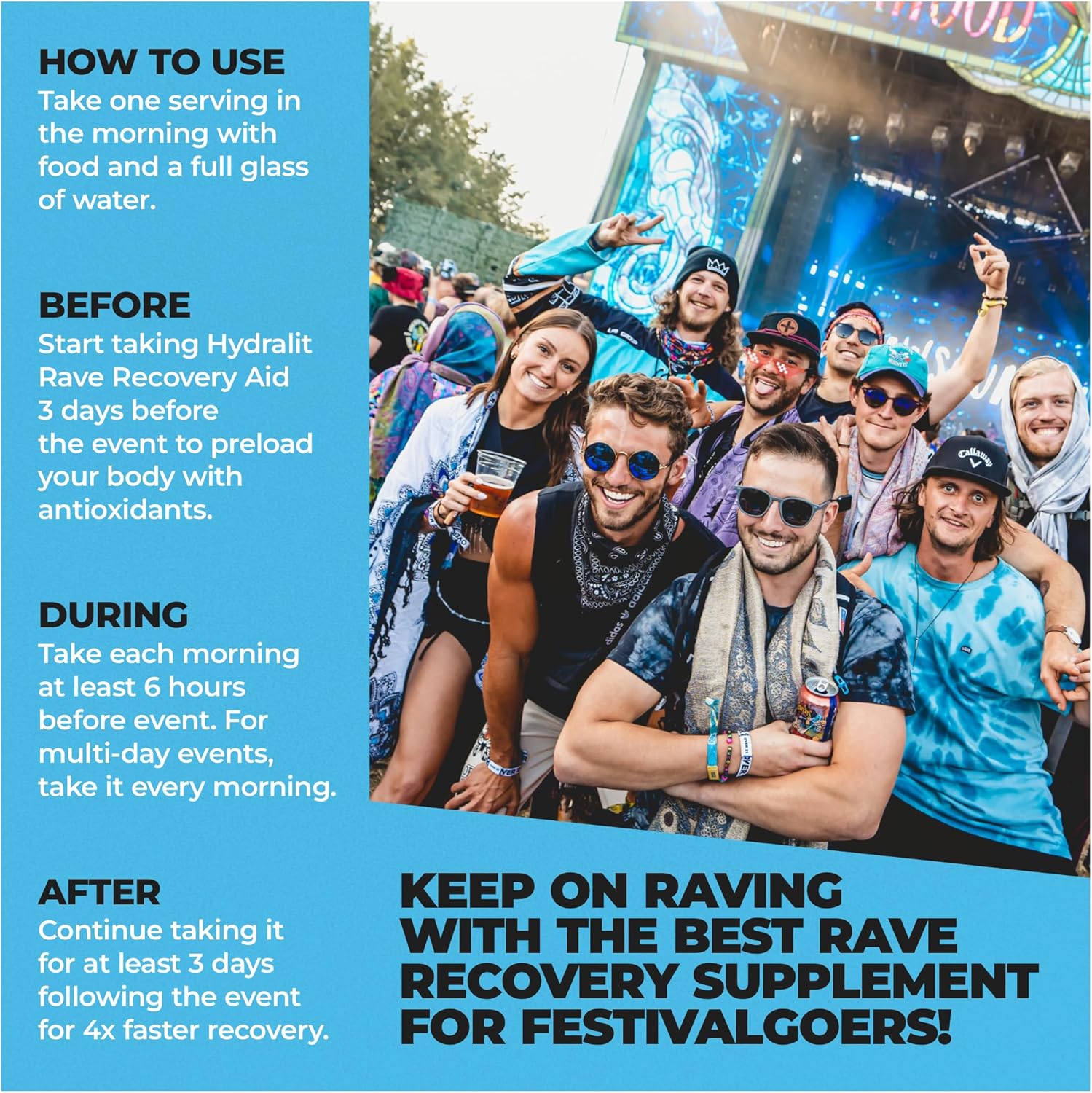 Hydralit Rave Recovery Pills - 5-HTP Supplement with Electrolytes for Better Mornings and Energy - 120 Capsules