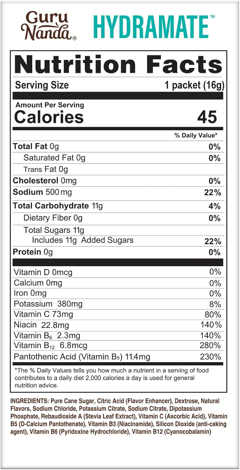 Hydramate Electrolyte Powder Packets for Hydration & Energy - Natural Lemon Lime Flavor - 12 Pack (0.56 oz Each)