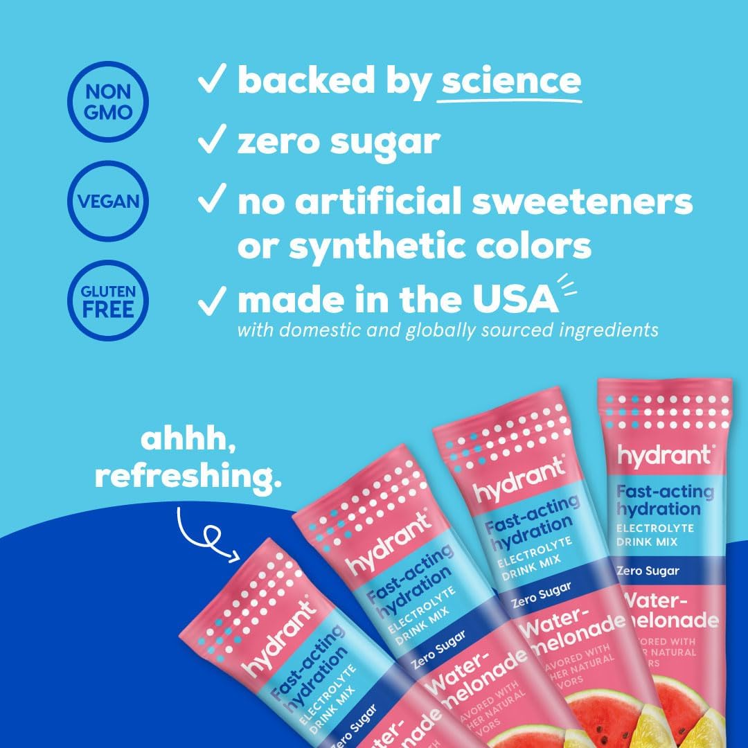 Hydrant Hydrate Powder Packets - Watermelonade Flavor, No Added Sugar, Zero Sugar, FSA & HSA Eligible, 30 Count