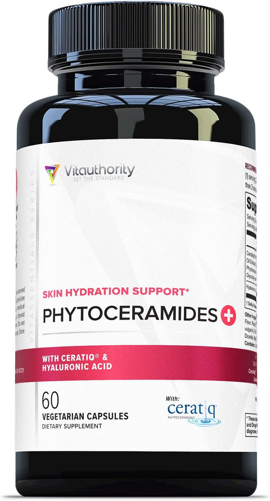 Hydrating Anti Aging Phytoceramides Supplement with Hyaluronic Acid - Skin Barrier Repair for Women - 700mg Ceramides - Vitauthority