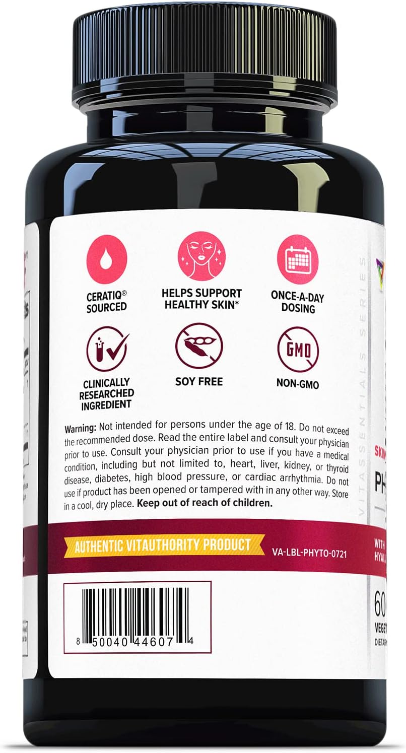 Hydrating Anti Aging Phytoceramides Supplement with Hyaluronic Acid - Skin Barrier Repair for Women - 700mg Ceramides - Vitauthority