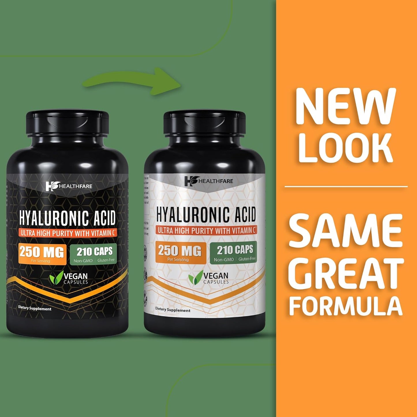 Hydrating Hyaluronic Acid Supplement 250mg - 210 Capsules with Vitamin C - Non-GMO & Gluten-Free