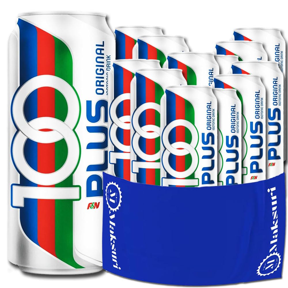 Hydration Bundle: 12 Cans of 100 PLUS Isotonic Sports Drinks with Maksuri Gym Towel Set