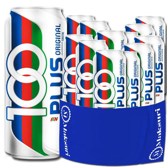 Hydration Bundle: 12 Cans of 100 PLUS Isotonic Sports Drinks with Maksuri Gym Towel Set