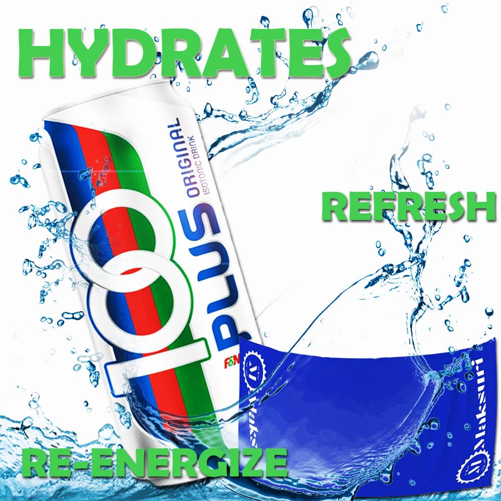 Hydration Bundle: 12 Cans of 100 PLUS Isotonic Sports Drinks with Maksuri Gym Towel Set