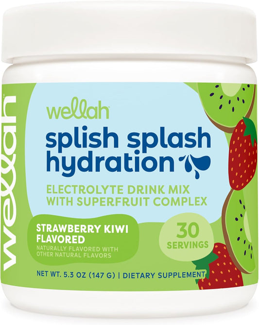 Hydration Electrolyte Drink Mix - Wellah Splish Splash (Strawberry Kiwi, 30 Servings)