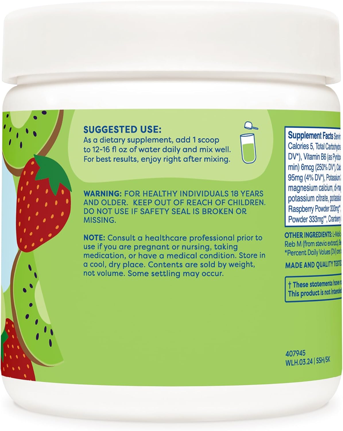 Hydration Electrolyte Drink Mix - Wellah Splish Splash (Strawberry Kiwi, 30 Servings)