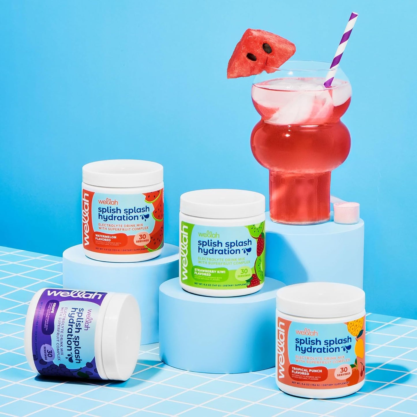 Hydration Electrolyte Drink Mix - Wellah Splish Splash (Strawberry Kiwi, 30 Servings)
