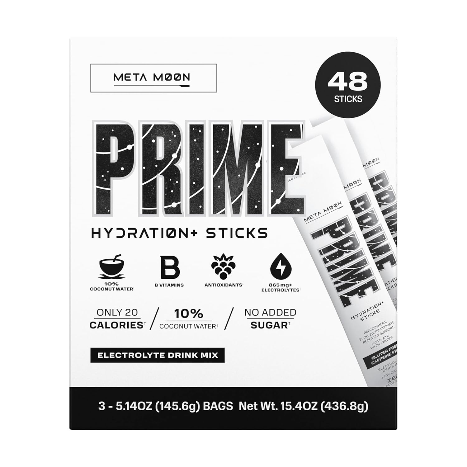 Hydration Powder Sticks with BCAAs, B Vitamins, and Antioxidants - Vegan and Caffeine-Free - 48 Pack
