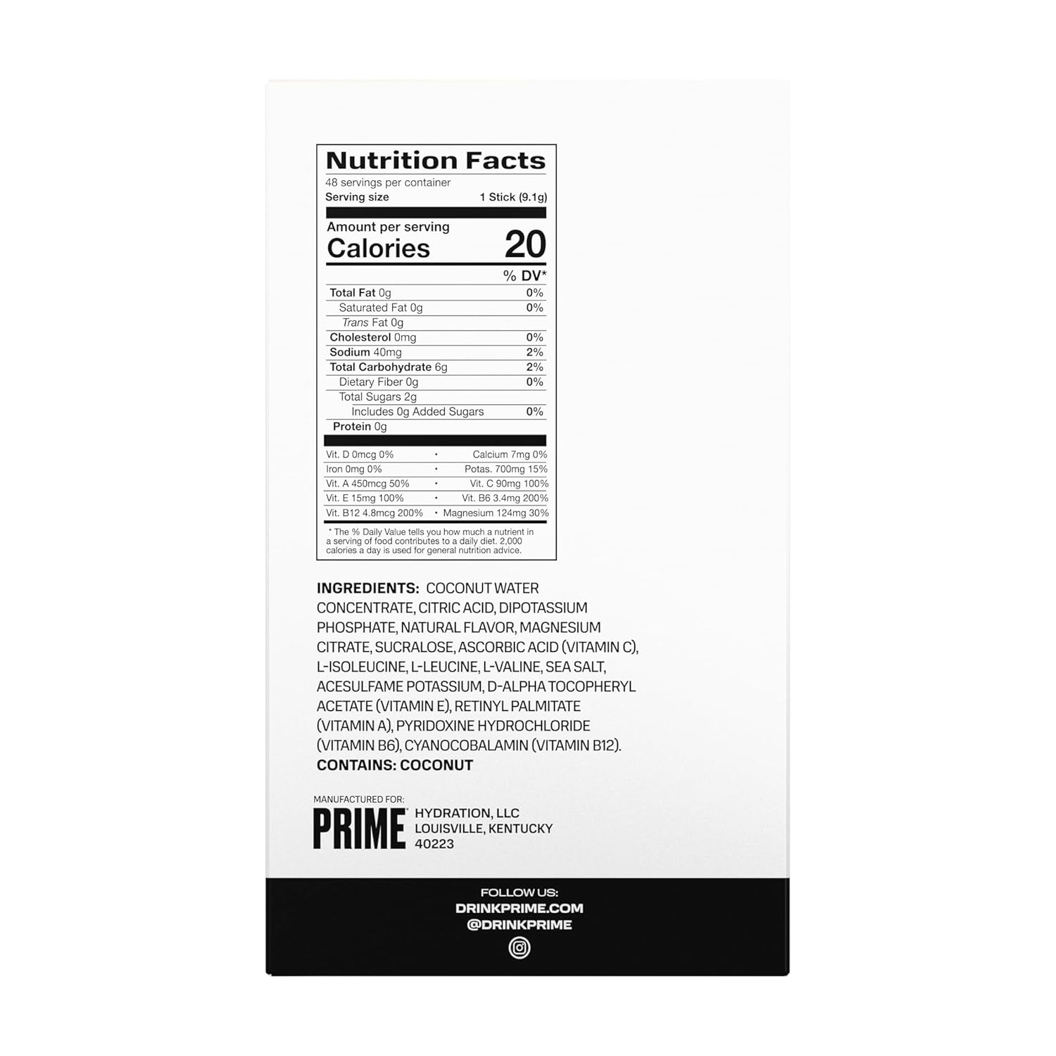 Hydration Powder Sticks with BCAAs, B Vitamins, and Antioxidants - Vegan and Caffeine-Free - 48 Pack