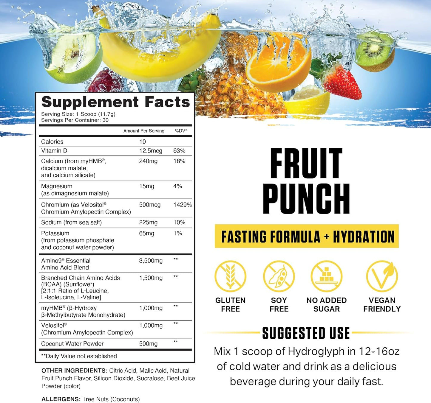 Hydration Powder with BCAA, EAA, and Electrolytes for Lean Muscle Support - Fruit Punch Flavor, 0g Sugar