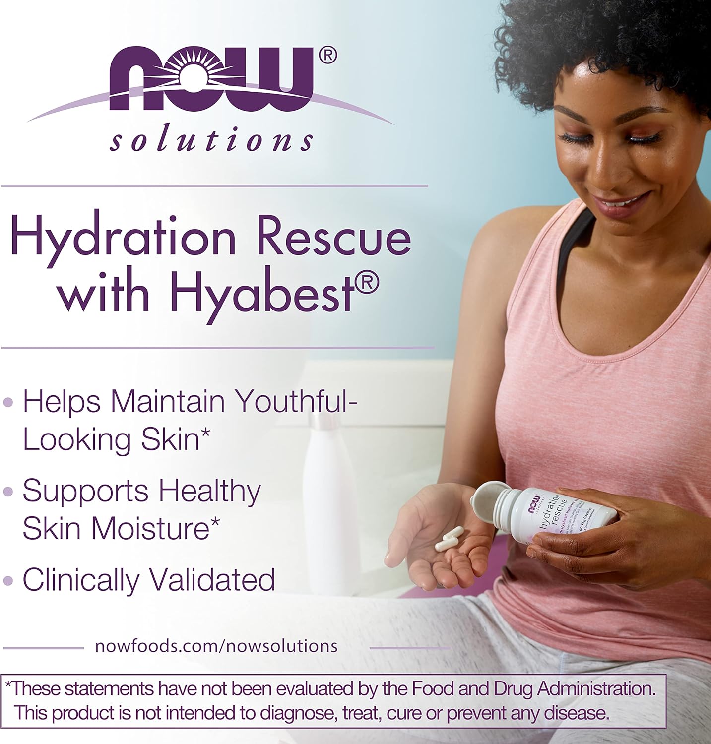 Hydration Rescue Capsules with Hyabest® Hyaluronic Acid for Youthful Skin & Moisture Support, 60 Veg Capsules