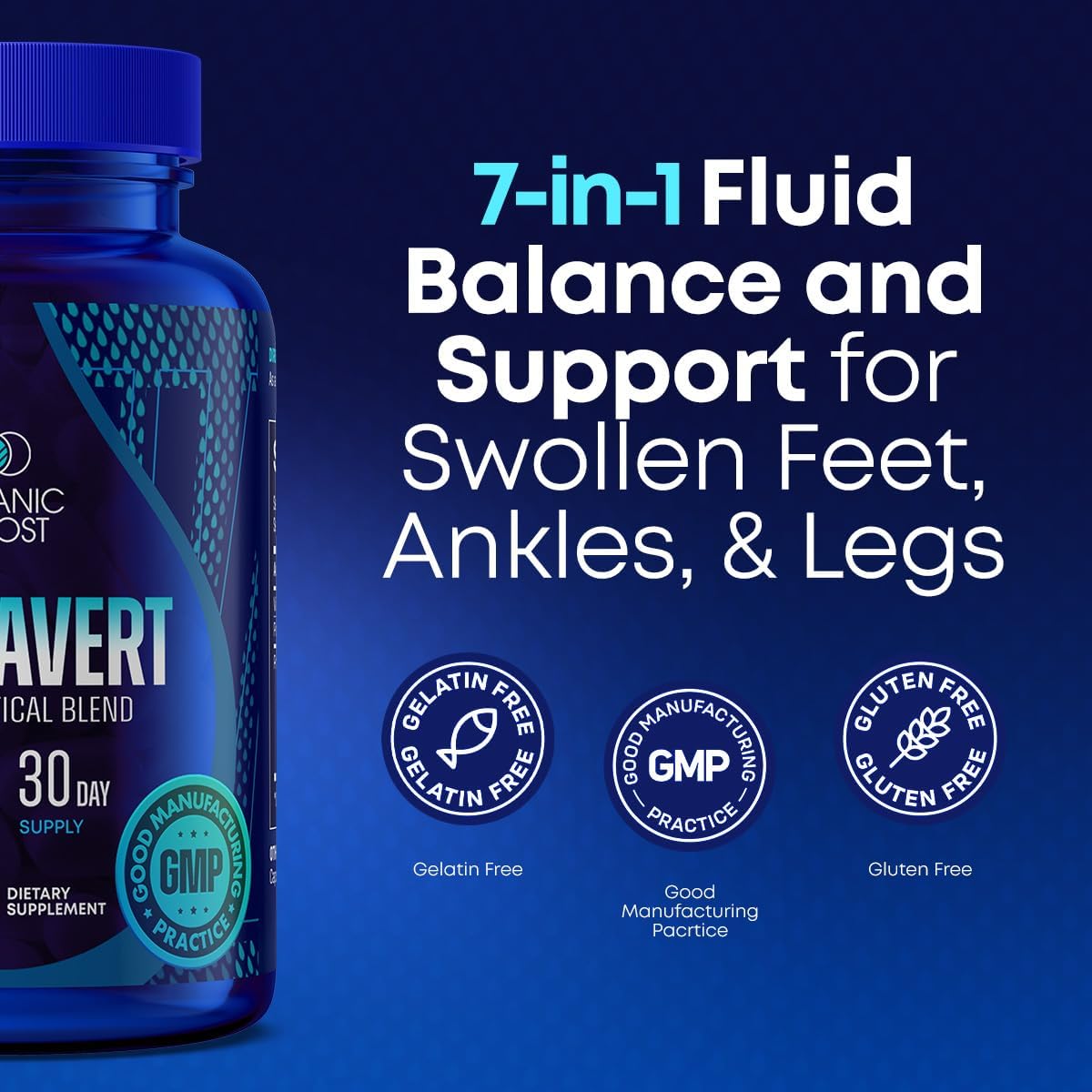 Hydravert Botanic Boost Water Pills for Swollen Legs & Feet - Natural Diuretic Blend Reduces Water Retention & Swelling