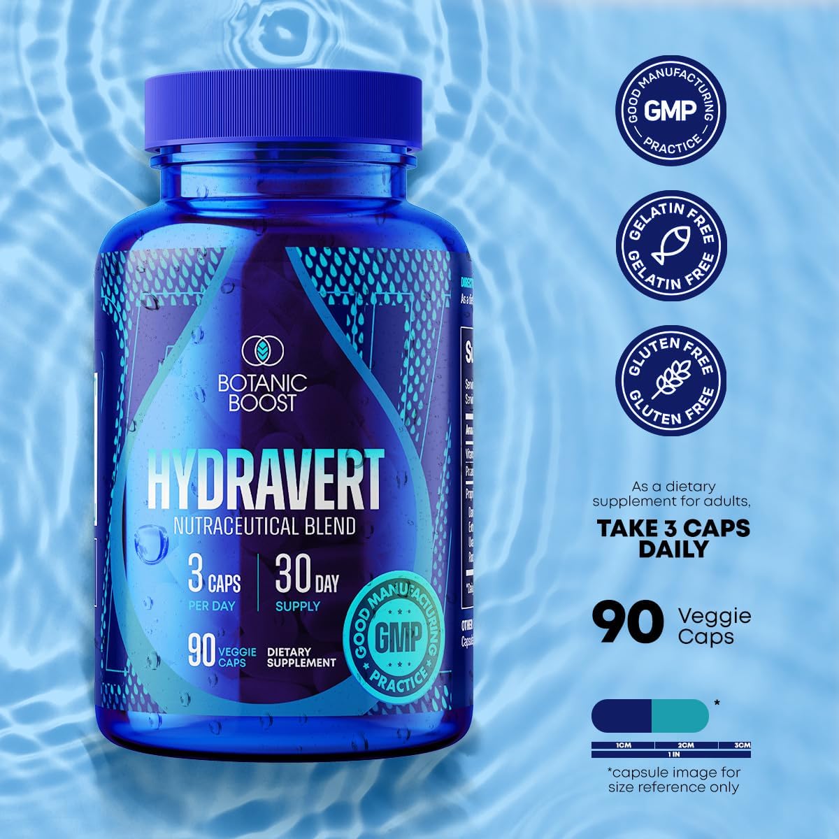 Hydravert Botanic Boost Water Pills for Swollen Legs & Feet - Natural Diuretic Blend Reduces Water Retention & Swelling