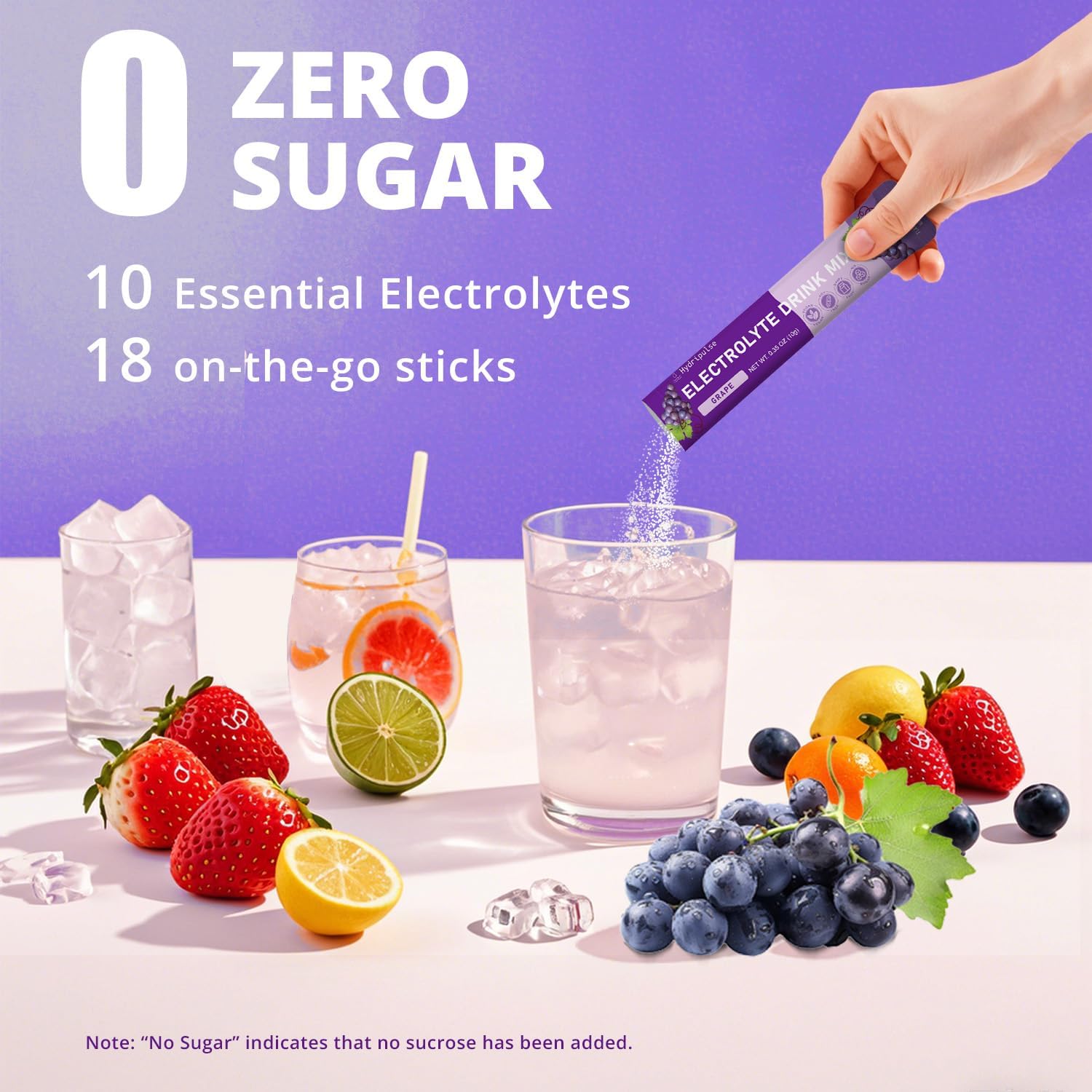 HydriPulse Electrolytes Powder Packets - Grape Flavored, Sugar-Free Drink Mix with 10 Electrolytes & Vitamins - Keto-Friendly, Vegan, Non-GMO - 18 Packets