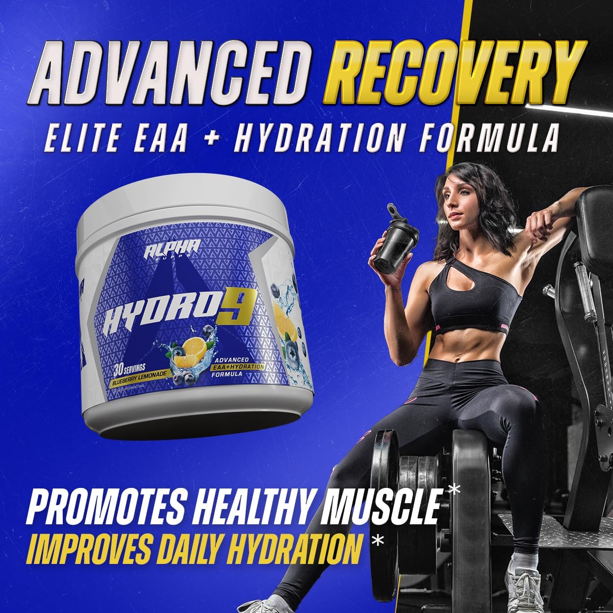 Hydro 9 Aminos Blueberry Lemonade: Essential Amino Acids & Electrolytes Powder with BCAAs - 30 Servings