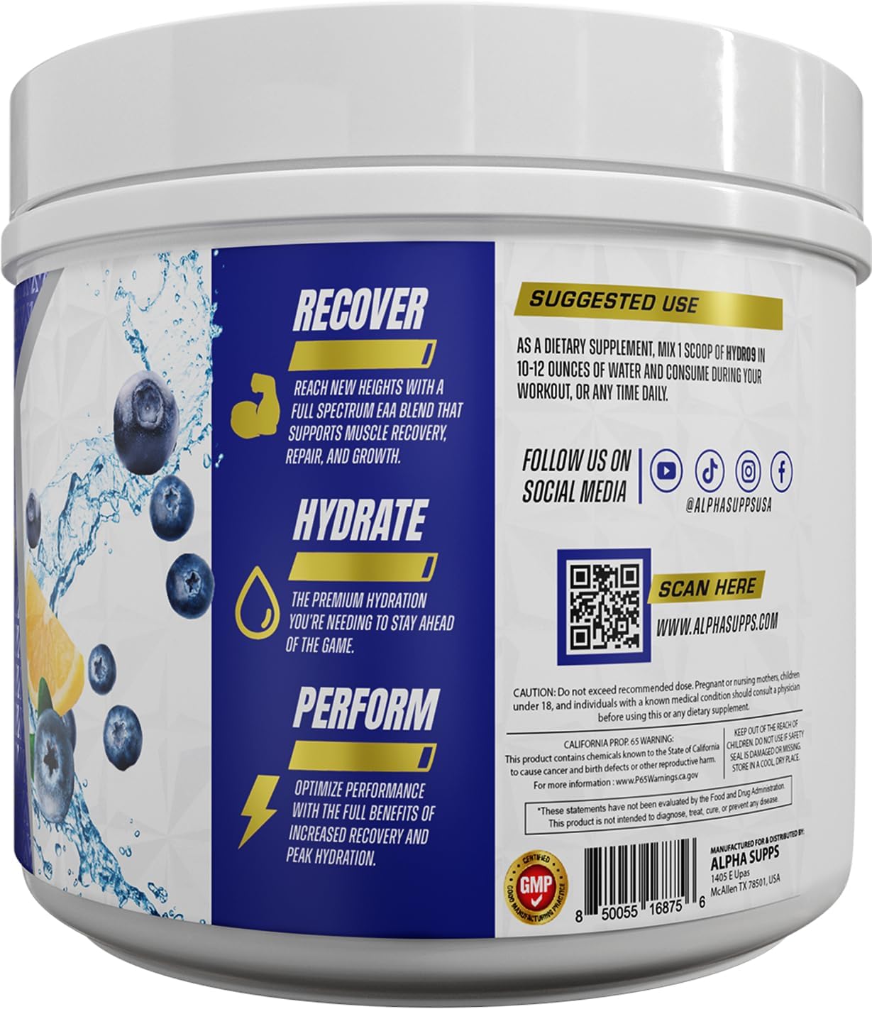 Hydro 9 Aminos Blueberry Lemonade: Essential Amino Acids & Electrolytes Powder with BCAAs - 30 Servings