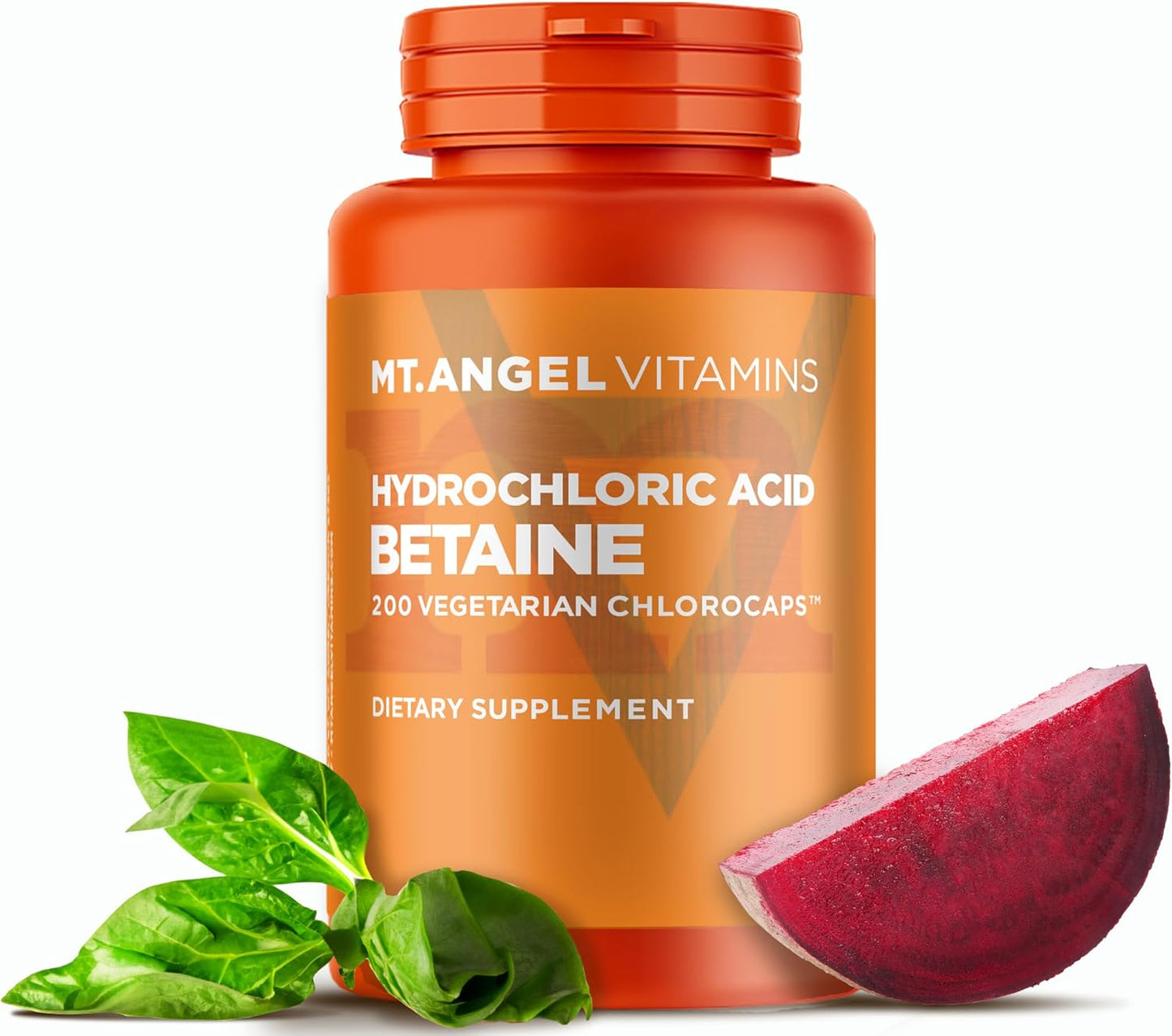 Hydrochloric Acid Betaine for Healthy Digestion - 200 Vegetarian Chlorocaps by Mt. Angel Vitamins