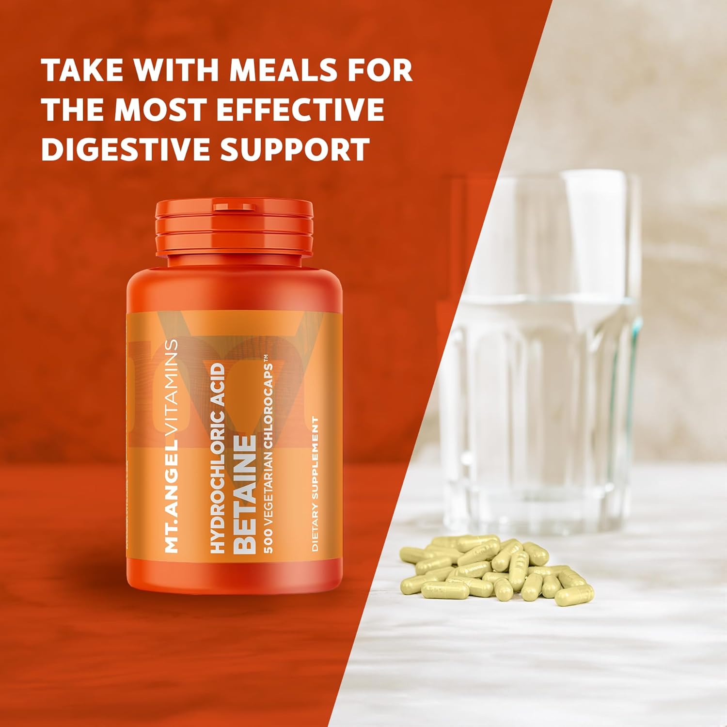 Hydrochloric Acid Betaine for Healthy Digestion - 200 Vegetarian Chlorocaps by Mt. Angel Vitamins