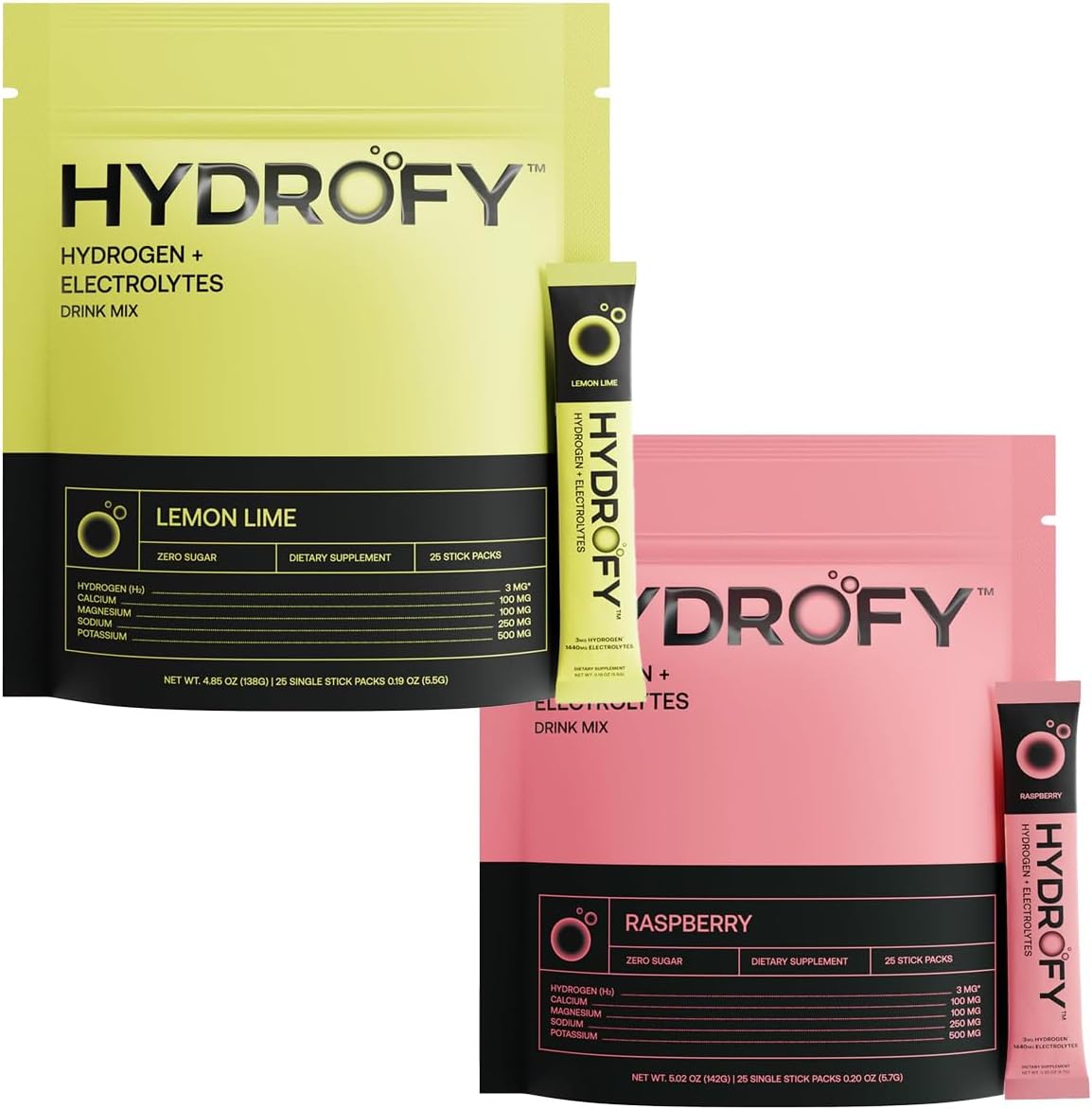 Hydrogen Water & Electrolytes Drink Mix Bundle - Raspberry Lemon Lime Flavor, 50 Servings - Enhanced Hydration with H2, Sodium, Potassium, Magnesium, Calcium & Minerals