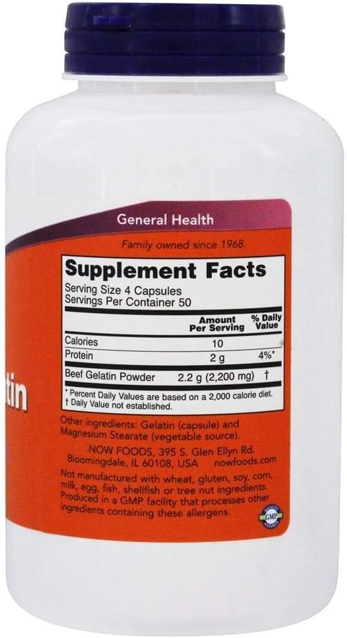 Hydrolyzed Beef Gelatin Capsules by Now Foods - 200 Count
