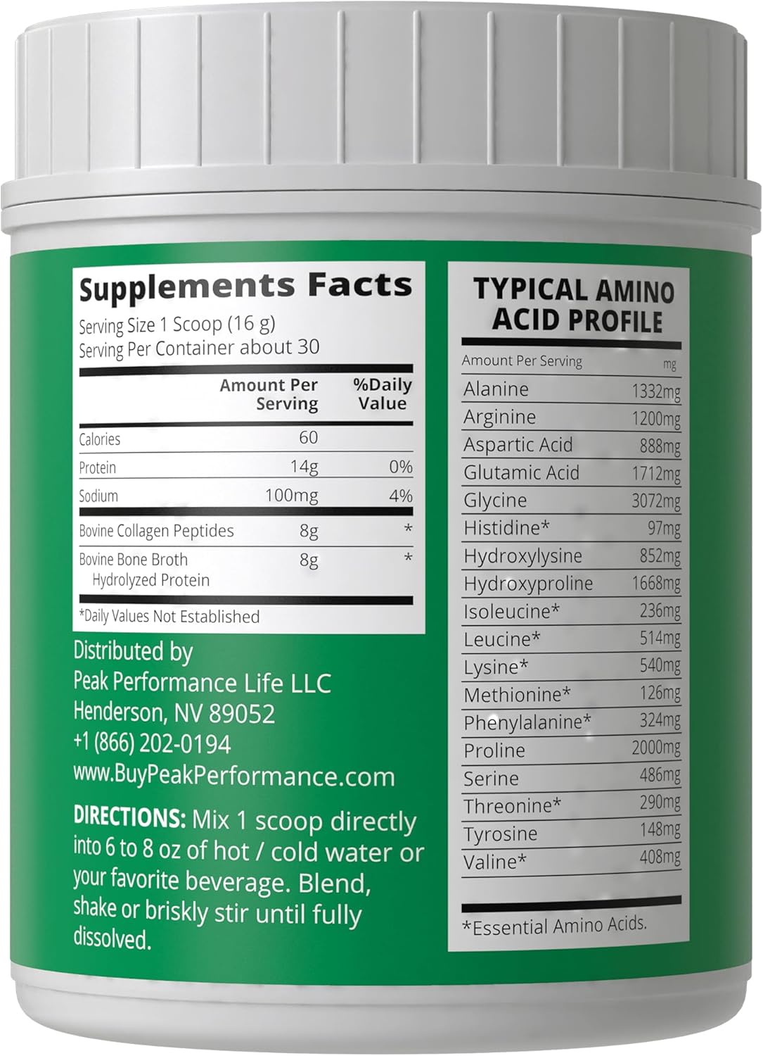 Hydrolyzed Bone Broth & Collagen Protein Peptides Powder - All Types 1, 2, & 3 - Grass Fed, Paleo, Gluten & Dairy Free