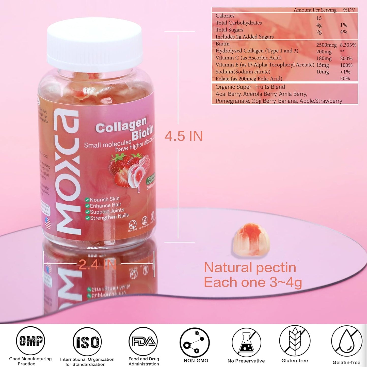 Hydrolyzed Collagen Gummies with Vitamin C for Healthy Skin, Hair, and Joints - 120 Count, Non-GMO and Gluten-Free