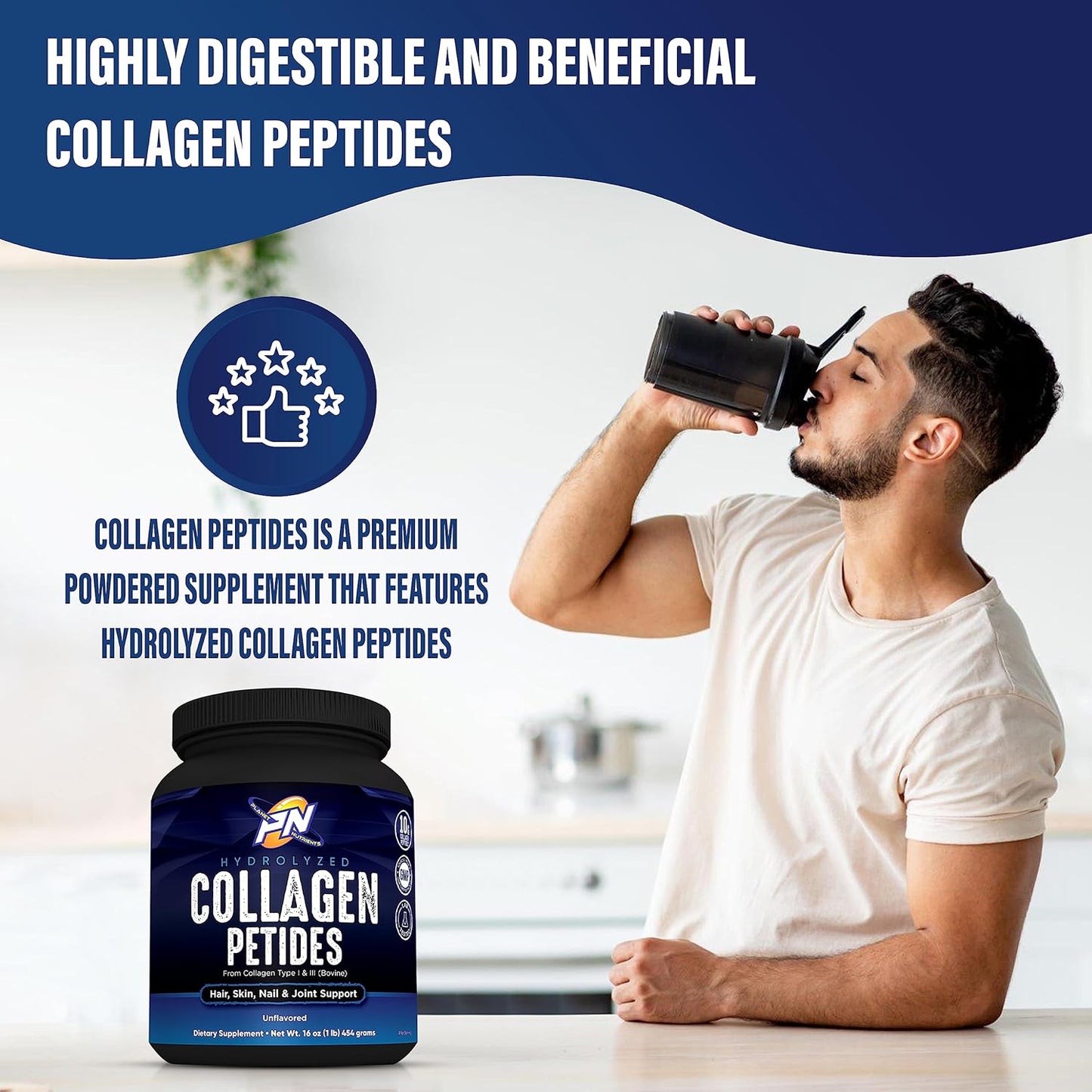 Hydrolyzed Collagen Peptides - Type I & III Vitamins for Hair, Skin, Nails, and Joints by Planet Nutrients