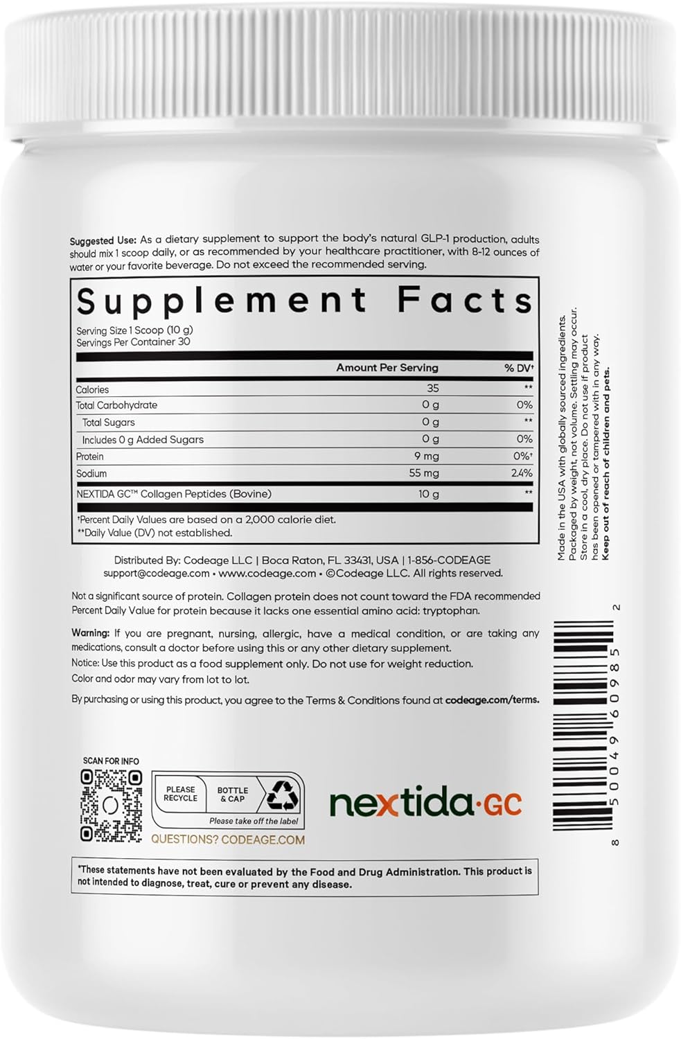 Hydrolyzed Collagen Peptides Powder - Grass-Fed, Type I & III - GLP-1 Support Supplement - Unflavored - 10.58 Oz - Non-GMO, Gluten-Free, Dairy-Free