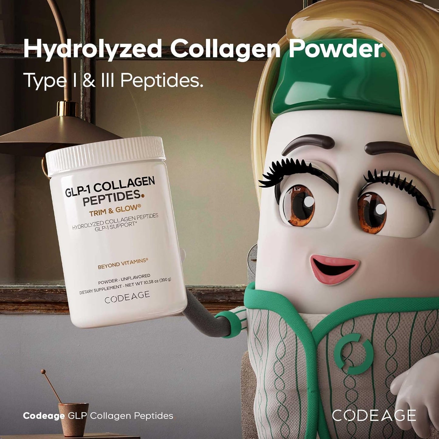 Hydrolyzed Collagen Peptides Powder - Grass-Fed, Type I & III - GLP-1 Support Supplement - Unflavored - 10.58 Oz - Non-GMO, Gluten-Free, Dairy-Free