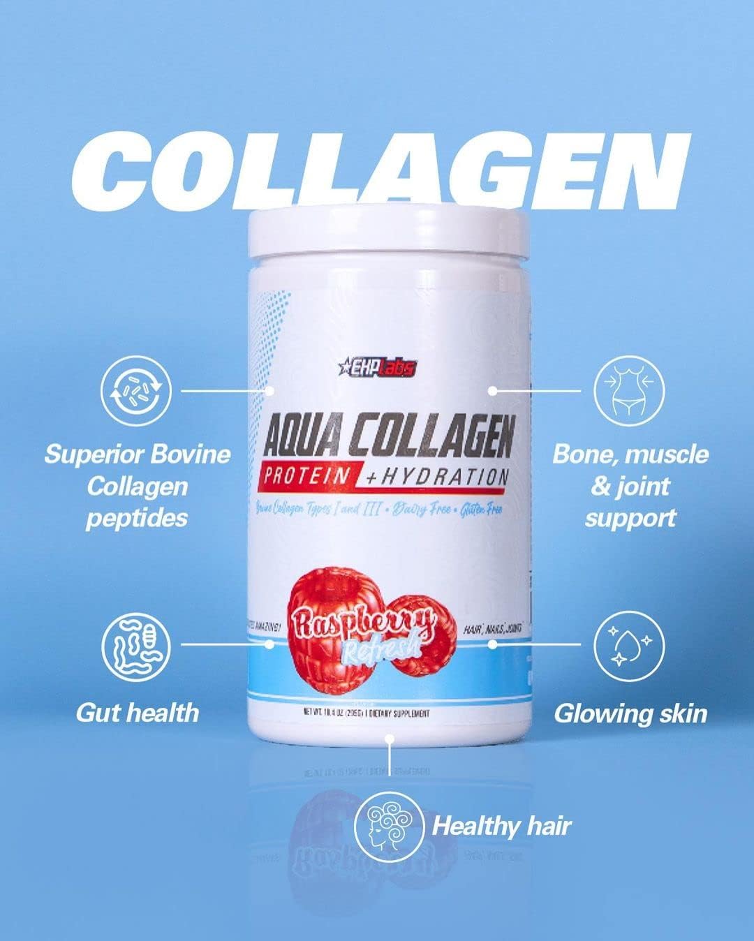 Hydrolyzed Collagen Peptides Powder - Raspberry Flavor, Grass Fed Bovine Collagen, 10g Protein per Serving, 24 Servings