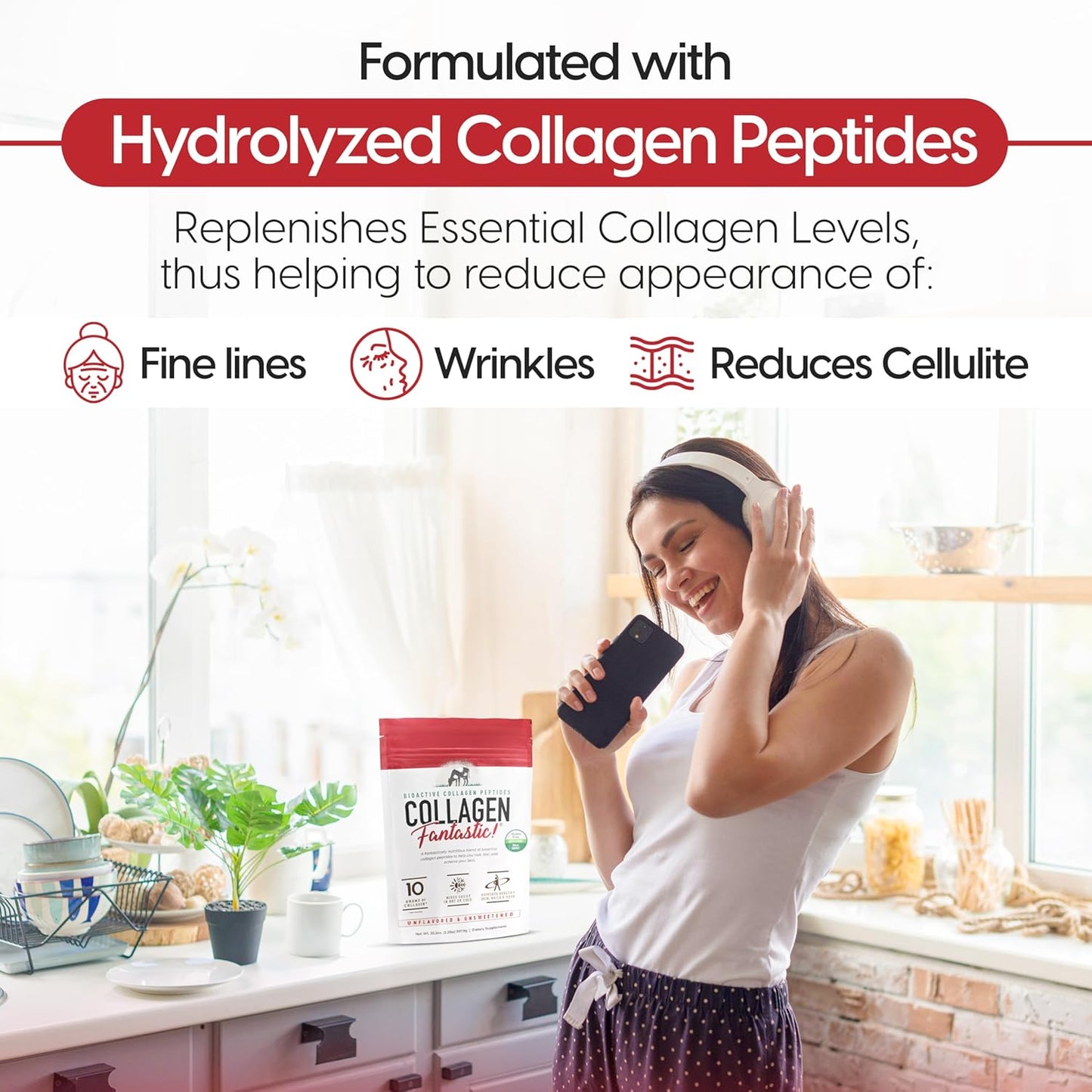 Hydrolyzed Collagen Peptides Powder for Joint, Bone & Skin Support - Grass Fed Bovine Protein Powder (90 Servings, 2.2 Lb)