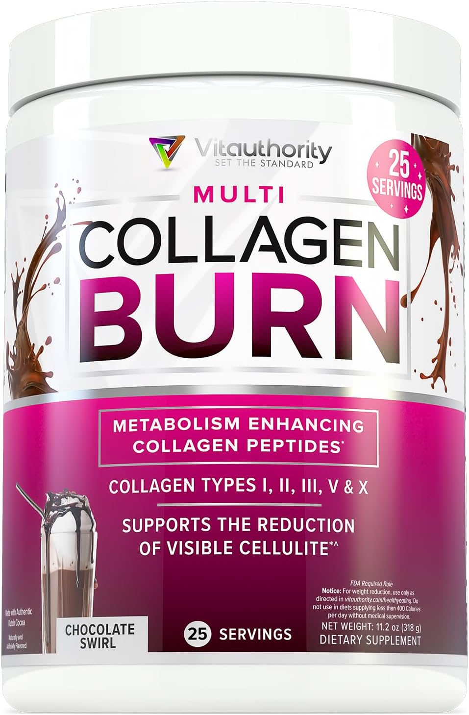 Hydrolyzed Collagen Peptides Powder for Weight Loss & Beauty | Chocolate Flavored Supplement for Women | Supports Fat Burning & Hair Skin Nails | 25 Servings