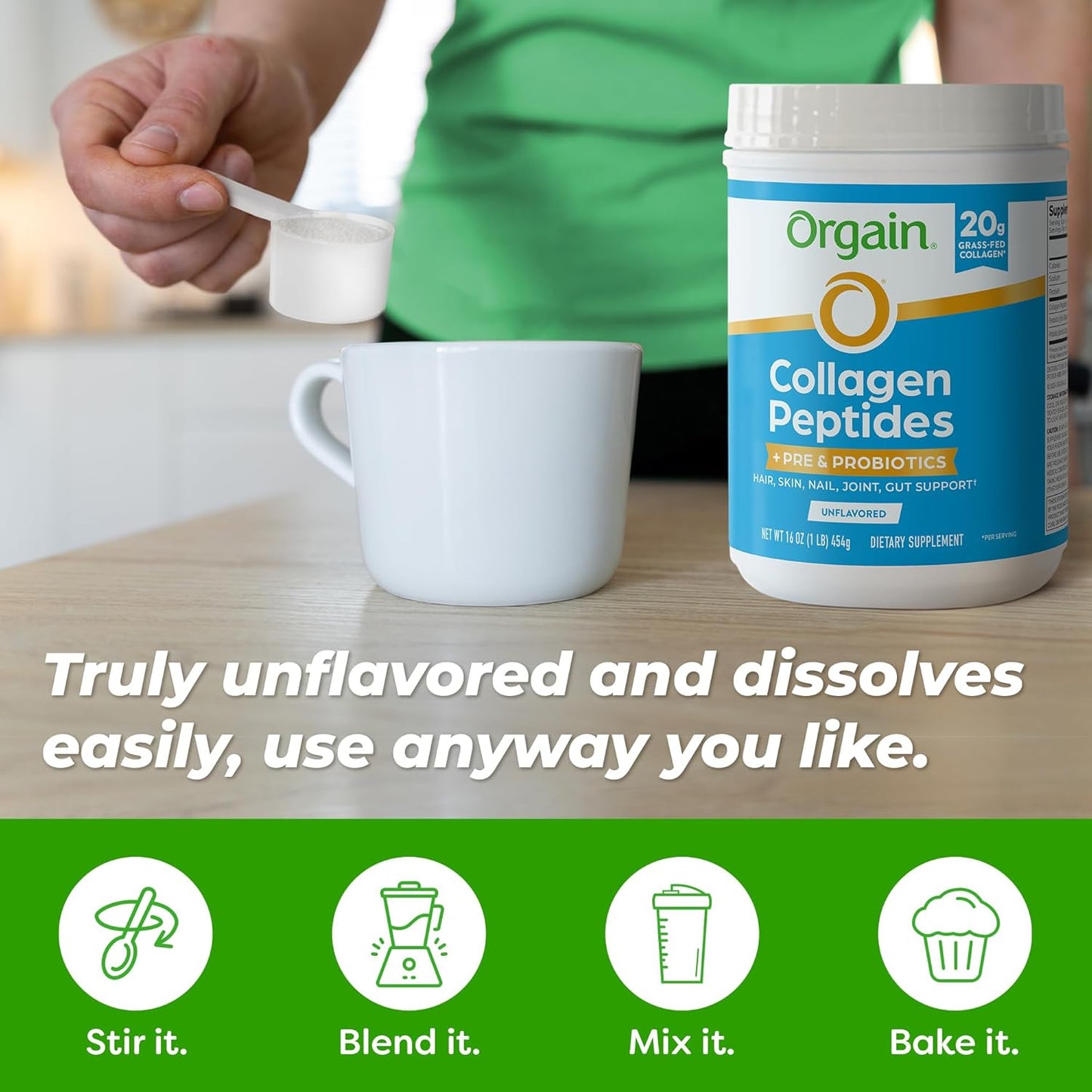 Hydrolyzed Collagen Peptides Powder with Prebiotic & Probiotics - Grass Fed, 20g Collagen, 1 Billion CFU - Digestive, Hair, Skin & Joint Health - Non-GMO - 1lb