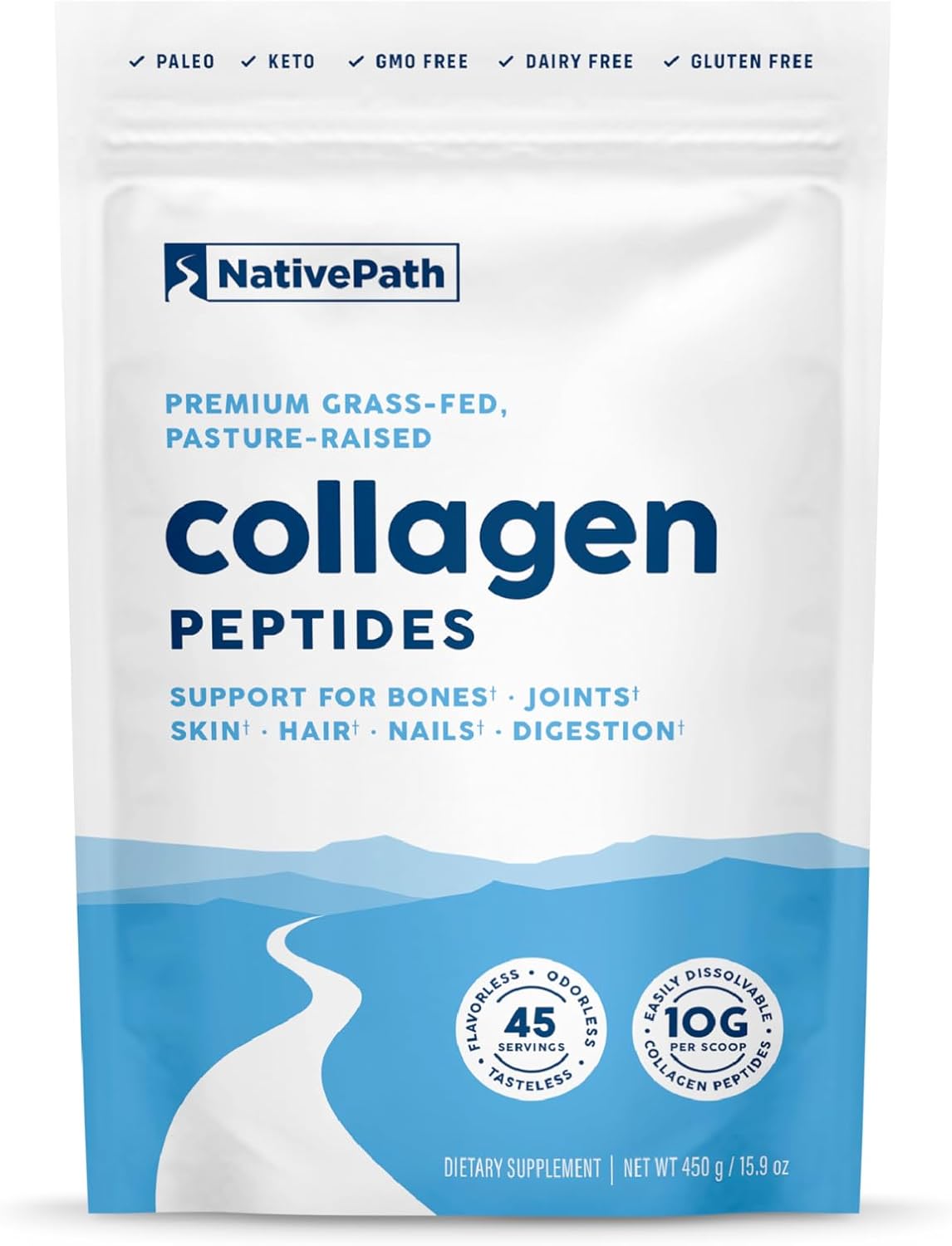Hydrolyzed Collagen Peptides Protein Powder for Skin, Hair, Nails - 15.9 oz (45 Servings) by NativePath